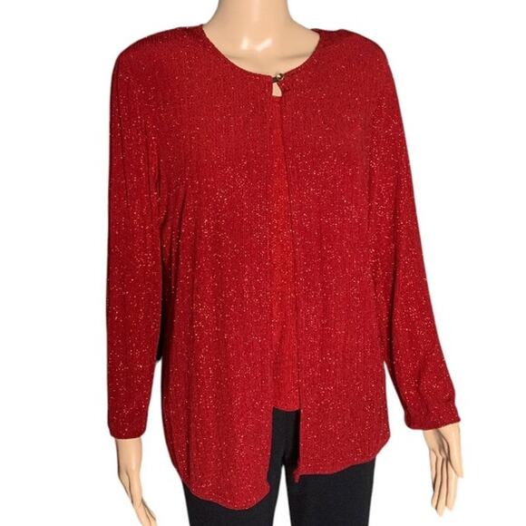Coldwater Creek Women's M/L Two Piece Jacket & Tank Red Sequin Holiday Glitter - Picture 14 of 14